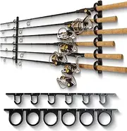 Rush Creek Creations Amazon Exclusive 6 Rod Fishing Holder - Horizontal Wall or Ceiling Mounted Rod Storage, Black