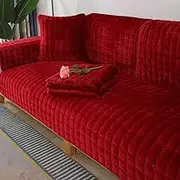 Flannel Sofa Cover Couch Covers Soft Cozy Plush Plaid Quilted Sectional Couch Cover Anti-Slip Sofa Slipcover for Dogs Cats Pet Armrest Backrest Cover,1 Piece(Red,27"x27")