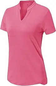 [YSENTO] Women's Dry Fit Golf Polo Shirts Short Sleeve V Neck Collarless Athletic Activewear T Shirts