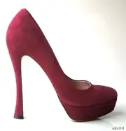 PRADA MIU MIU burgundy red suede platforms curved heel shoes super sexy NIB $645