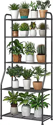 Plant Stand 5 Tier for Indoor Outdoor Waterproof Metal Tall Plant Stand Black