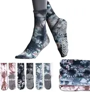 [Sunolkie] 3 Pairs of Non-Slip Yoga Socks, Nebula Coloured Socks, Non-Slip Pilates Socks, Winter Gift Ideas for Your Best Friend Mother's Day Birthday Christmas, Sky Blue + Black Starry Sky + Brown