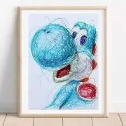 Light Blue Yoshi Ballpoint Pen Print, Super Mario Artwork