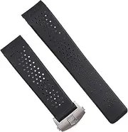 KKFAUS Classical 22 24mm Rubber Watchproof Black Watchband for TAG Heuer Carrera Men Silicone Wrist Tape Deplyment Clasp Logo On (Color : with Silver Clasp, Size : 24mm)