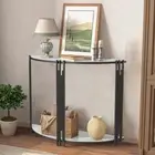 2 Tier Strong Slate Crescent Console Table Entryway Large Storage Shelves Stand