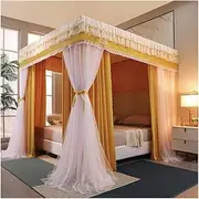 Bed Canopy 1.8m/6ft, 4 Poles Supported Mosquito Net - Easy to Install, Blackout & Dustproof & Windproof Bed Curtains (Color : Style 2, Size : 1.8x2x2m)