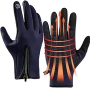 [Generic] Mens Snow Gloves,Windproof Gloves with Touchscreen Fingers - Unisex Warm Gloves with Zipper, Cold Weather Gear for Hiking Cycling