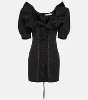 [Alessandra Rich] Alessandra Rich Ruffled puff-sleeve minidress AU 8 black