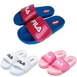 FILA【3S413U-】拖鞋 童鞋 兒童拖 條紋 中童 大童 藍紅色 白色 粉色