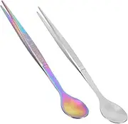 HEATSHAKING 2 Pcs Stainless Steel Tasting Spoon with Culinary Tweezers Versatile Utensil for Dessert Appetizer and Seasoning Kitchen Restaurant