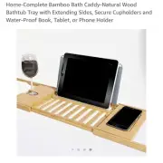 Bamboo Bathtub Caddy Tray - Adjustable Natural Wood Bath Tub