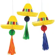Sombero Honeycomb Hanging Decorations (Pack of 3)