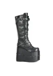 Pleaser Demonia STACK-308 Men's/Unisex 7 Inch Zip-Zag Strap Platform Knee Boot