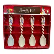 Williams Sonoma Nordic Elf Snowman Christmas Spoons Set of 4 Stoneware Holiday