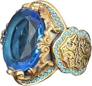 [VOLURE] Finger Joint, Ring Toe Ring,Rings,Jewelry Gold-Plated Two-Color Pattern Carved Blue Ring Gemstone Selling High-Grade Rings Men Rings