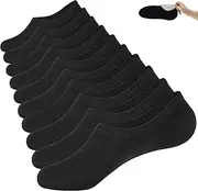 [Devenirriche] 5 Pairs Mens Trainer Socks, No Show Socks Low Cut Ankle Liner Socks Casual Cotton Liner Socks with Non-Slip Silicone Stripes (Black), Black, 41 US