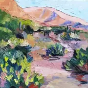 Original Oil Painting on Canvas Hand-made Art with the Desert and Cactuses