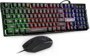RK101 Computer Keyboard Mouse Combo Wired, RGB Backlit USB Keyboard