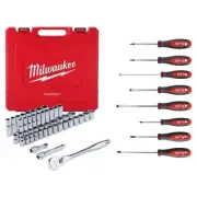 Milwaukee SAE/Metric Ratchet/Socket Tool Set 1/2" w/ Screwdriver Set (55-Piece)