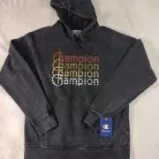 Champion Men's M Graphic Hoodie Stonewash Mineral Dye Retro Logo NWT Black