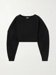[SAINT LAURENT] SAINT LAURENT - Cropped Cotton-jersey Sweatshirt - Black - M M Black