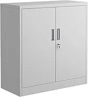 Metal Horizontal File Cabinet with Double Locking Doors for Home Office Storage, 33.4"L x 35.4"H x 15.3"D (White)