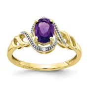 10K Yellow Gold Amethyst and Real Diamond Ring