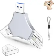 USB 3.0 Flash Drive 64gb for iPhone, 3in1 External Memory Picture Keeper Storage Stick for Photo/Video/Data Saver/Backup, V7.69High Speed Thumb Drives for iPhone/iPad/Android/PC - Brownish