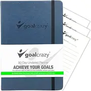Goal Crazy Undated Planner - 90 Day Guided Journal, 2019 2020 Weekly Organization, Productivity Habit Tracker, Inspirational, Life Setting, Leather, Almond Pages (Navy)