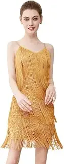 [IWEMEK] Women Salsa Latin Dance Dress Sequin Tassel Fringe Flapper Dress 1920s Gatsby Cocktail Dress 20s Ballroom Dance Outfit