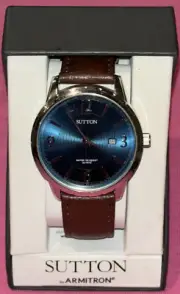 NEW - Sutton by Armitron Men's SU/5023AWSW Blue Face Easy to Read Brown Leather