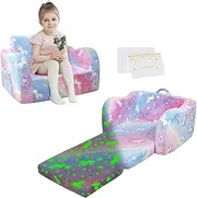 PLYFOU Kids Couch, Glow in The Dark Modular Kids Explore Sofa for Toddler 2 in 1 Fold Out Kids Toddler Sofa, Gifts for Kids