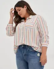Torrid Shirt Top Size 3 3X Plus Size Striped Button Up Lizzie Rayon Crepe New