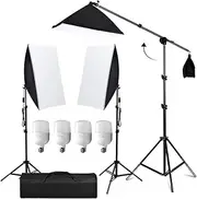 YISITONG Photo Studio Soft Box Lighting Kit, 50x70 cm/20x28 inch Softbox Boom Arm Stand Kit with 4X 25W LED Bulbs for for Portrait Product Fashion Shooting Photography