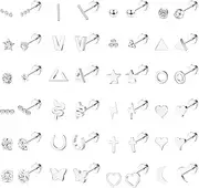 [Sanfenly] 24 Pairs Stud Earrings for Women Men 20G Stainless Steel Tiny Silver Gold Rose Gold Black Cartilage Earrings Stud Small Snake Star Moon Ball Butterfly Triangle Heart Square Round CZ Screw Back Flat Back Stud Earrings Piercing Earrings Set