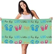 VPPUR Flip Flops Calligraphy Beach Shoes Print Poolside Relaxation Beach Towel Lightweight Quick Dry for Summer Vacations Towel