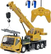 WEECOC RC Crane Construction Tractor Remote Control Engineering Vehicle 8 Channel 2.4G Truck Electronics Hobby Toys for Kids Christmas Birthday Gift (Yellow)