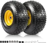 2PCS 15x6.00-6 Tire and Wheel Assembly, Replacement for Craftsman John Deere Cub Cadet Riding Mowers, 4 Ply Tubeless Lawn Mower Tires 15x6x6, 500lbs Capacity, 3" Offset Hub, 3/4" Bushing