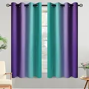 Yakamok Ombre Teal and Purple Curtains for Bedroom, Gradient Room Darkening Curtains, Grommet Thermal Insulated Light Blocking Window Drapes/Curtain for Living Room,52 x 63 Inch,2 Panels