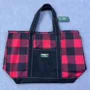 New LL Bean Everyday Lightweight Tote Medium Zip Red Buffalo Plaid Bag 302380