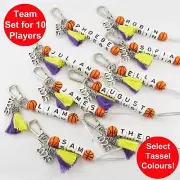 2025 Set of 10 BASKETBALL Name Bag Tag Two Colour Tassel Choose name and colours