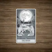 Mystical Moon Tarot Card: Two Wolves Howling at Full Moon Night #2214