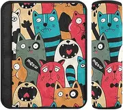 Joitme Funny Cats Soft Flannel Car Seat Belt Pads for Adults, 4-Pack (2 S & 2 M) - Protects Skin from Scratches