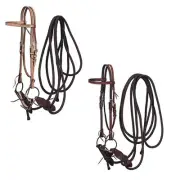 Leather Browband Headstall with Snaffle Mecate Set