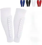 Kids Soccer Shin Guards 8-12 - Breathable Calf Protectors for Youth & Adults, Shock-Absorbing Lightweight Design for Football Sports Safety (White M(age11-13))