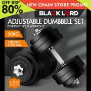BLACK LORD 30KG Adjustable Dumbbell Set Rubber Weight Plates Lifting Bench