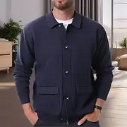 Men's Sweater Cardigan Sweater Ribbed Knit Regular Tops Knitted Plain Fold-over Collar Modern Contemporary Smart Casual Casual Daily Wear Clothing Apparel Spri