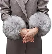 [リキシマウケ] Elastic Cuff Sleeve Solid Color Cuff Cover Faux Fur Cuff Sleeve Fluffy Soft Windproof Warm Women Girls Winter Wrist Warmer Cover