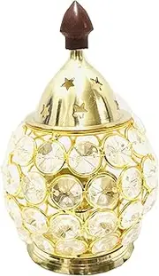 Brass Akhand Diya Jyot Diya with Crystal Golden Diya Jyot Deepak Pooja Dia Brass Diwali Puja Diwali Diya/Deepawali Deepak Oil Lamps Lantern/Christmas Decoration Unique Design Gift Items Size- 5 inch