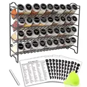 Spice Rack Organizer with 36 Empty Square Spice Jars, 396 Spice Labels Black